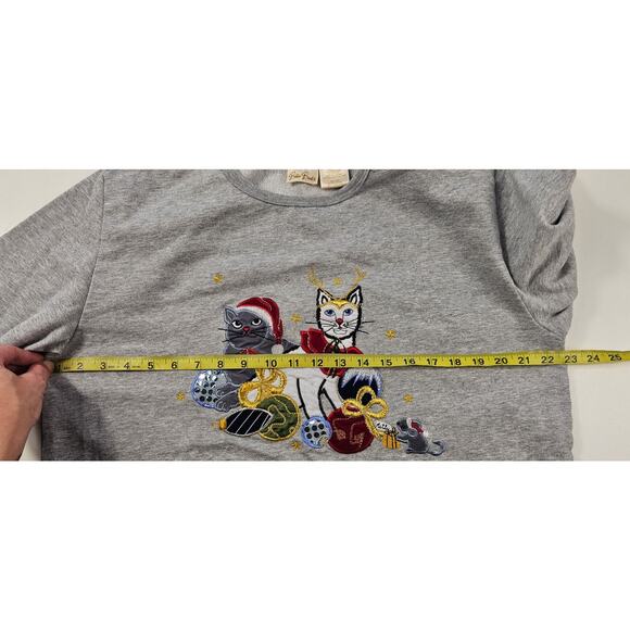 Vintage Bobbie Brooks cat Christmas applique ugly sweater holiday kittens L + - Picture 8 of 8